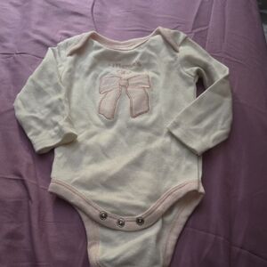Chick Pea Cream Long Sleeve Bodysuit with Pink Bow
